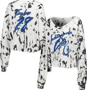Majestic Threads Women's Majestic Threads Jonathan Taylor White Indianapolis Colts Off-Shoulder Tie-Dye Name & Number Cropped Long Sleeve V-Neck T-Shirt