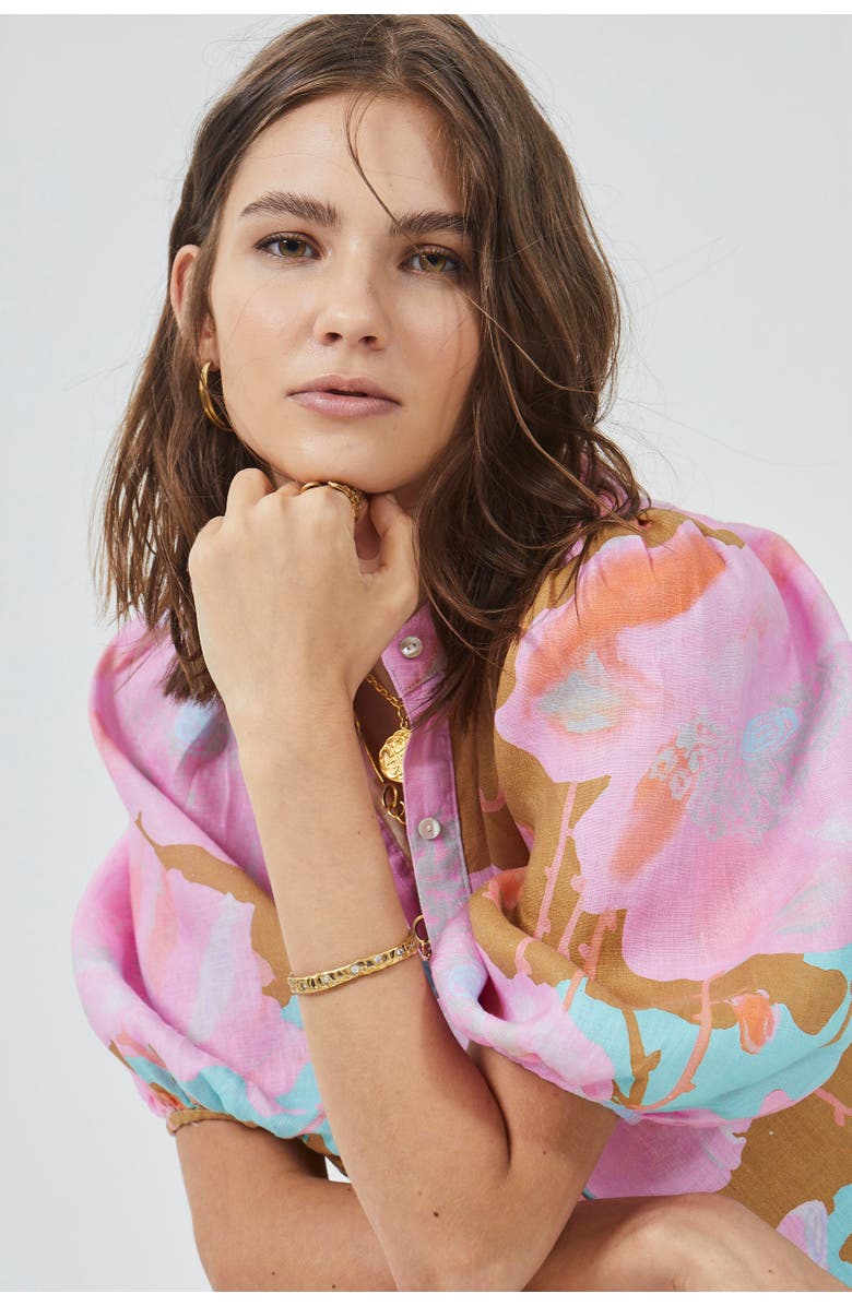 LANHTROPY Bubble Linen Dress, Alternate, color, Aquarela