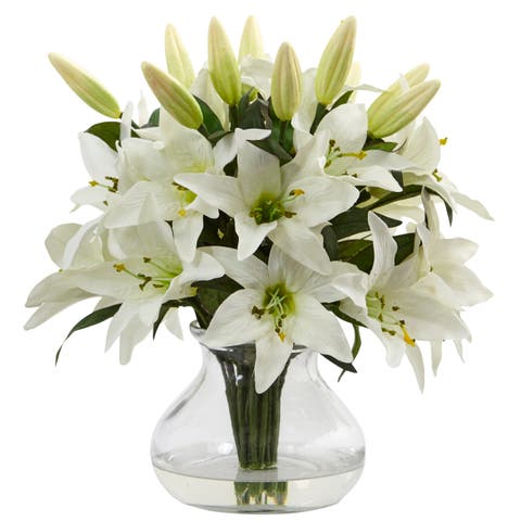 13.5-in Lily Artificial Arrangement with Glass Vase