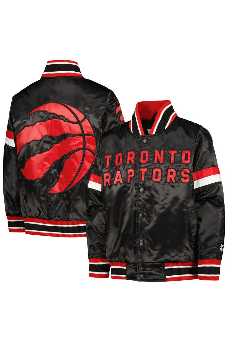 Youth Starter Black Toronto Raptors Home Game Varsity Satin Full-Snap Jacket, Main, color, Black