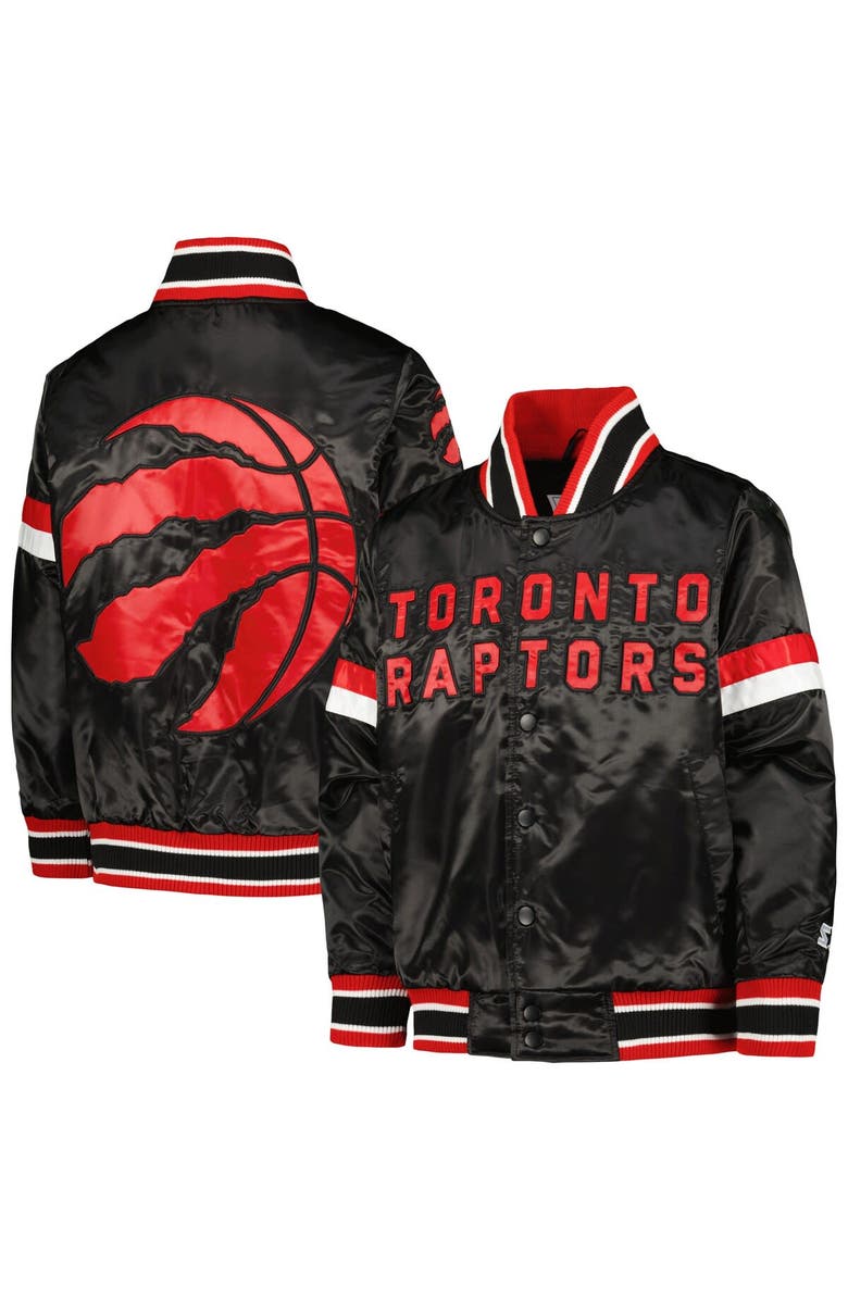 STARTER Youth Starter Black Toronto Raptors Home Game Varsity Satin Full-Snap Jacket, Main, color, Black