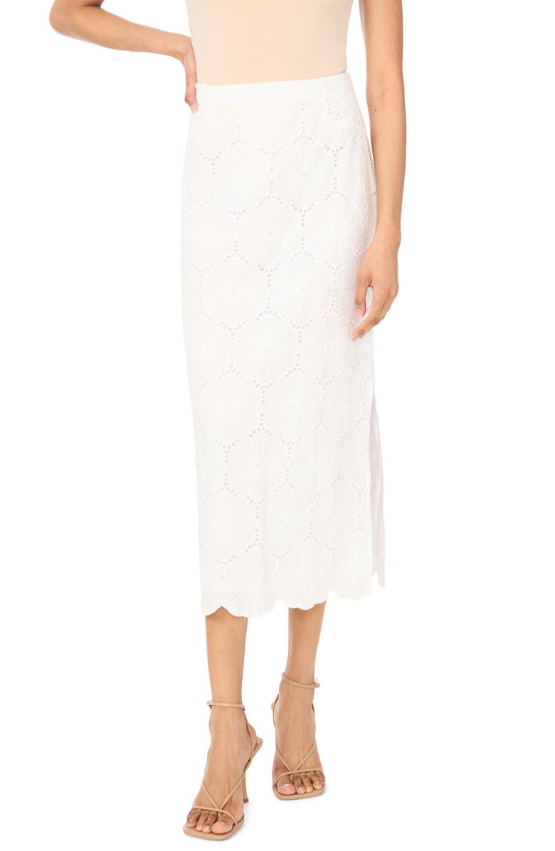 Vince Camuto Eyelet Maxi Skirt, Main, color, Ultra White