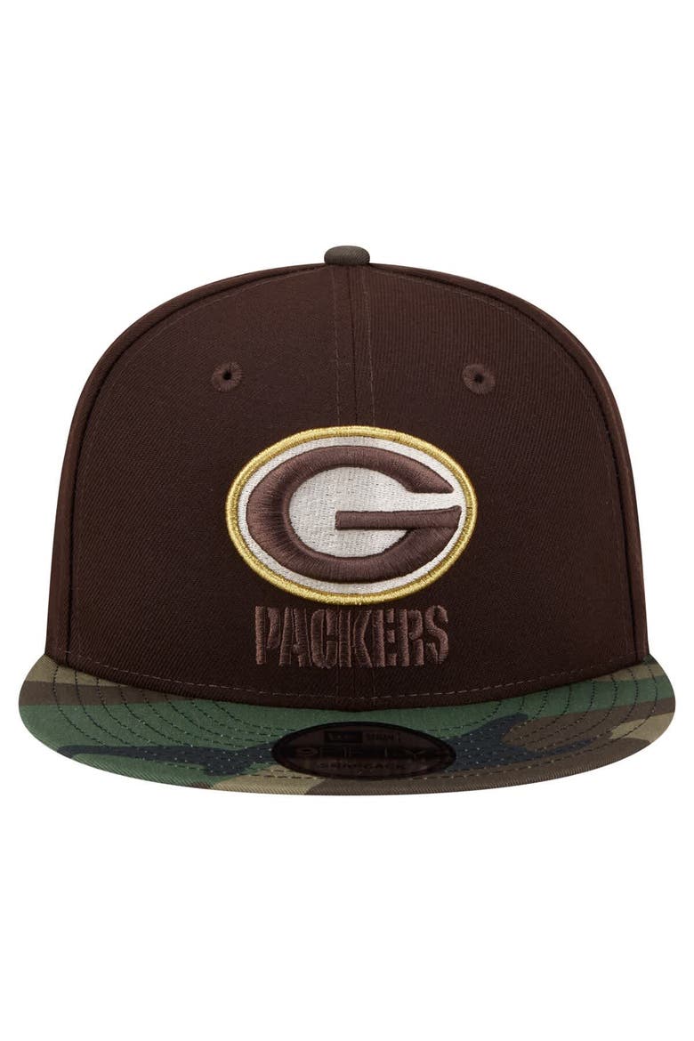Men's New Era  Dark Brown Green Bay Packers Burnt Wood Camo 9FIFTY Snapback Hat, Alternate, color, Dark Brown