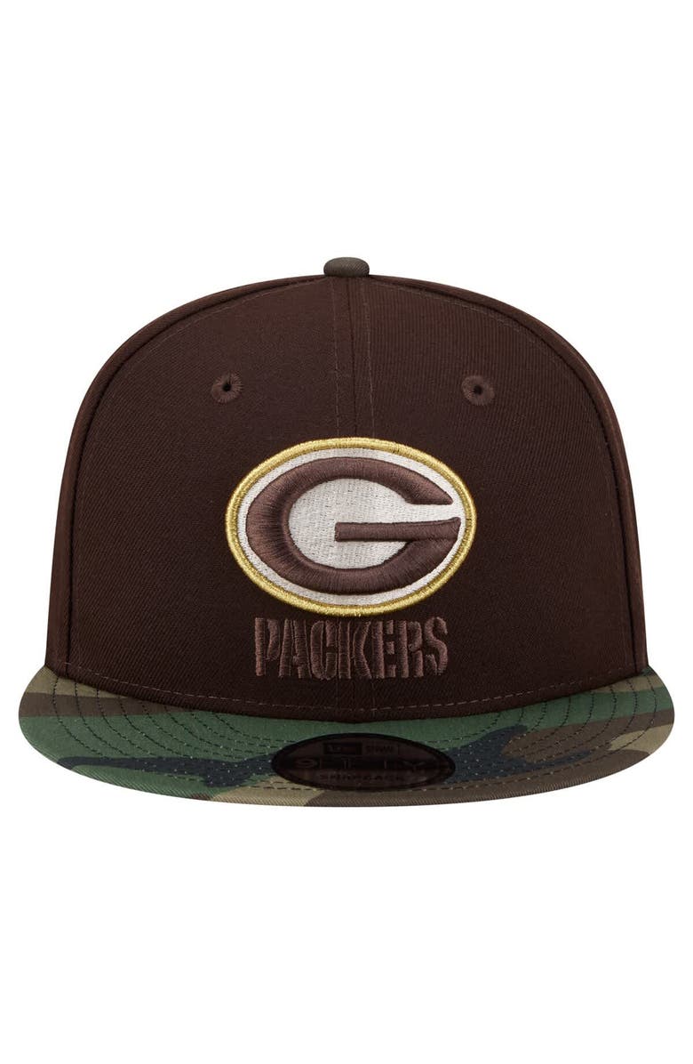 New Era Men's New Era Dark Brown Green Bay Packers Burnt Wood Camo 9FIFTY Snapback Hat, Alternate, color, Dark Brown