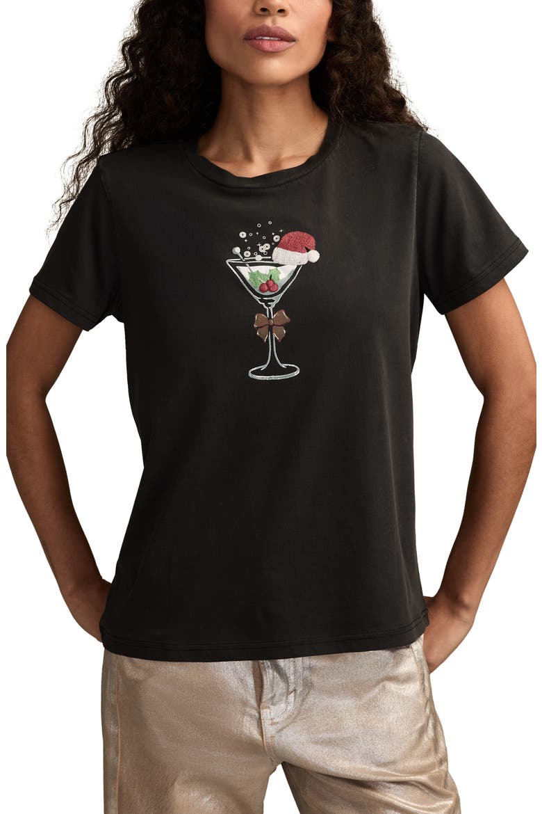 Christmas Martini Embroidered Graphic T-Shirt, Main, color, JET BLACK