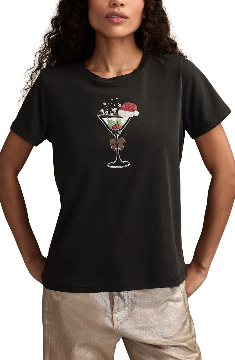 Lucky Brand Christmas Martini Embroidered Graphic T-Shirt, Main, color, Jet Black