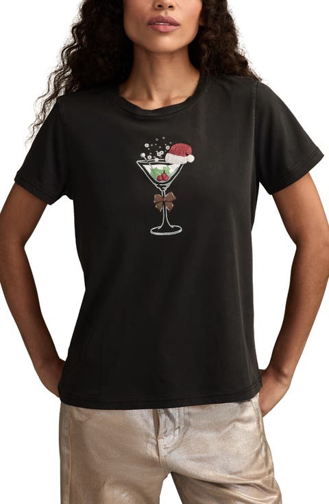 Christmas Martini Embroidered Graphic T-Shirt