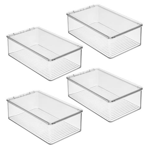Stackable Plastic Shoe Box with Hinged-Lid for Sneakers, Sandals, and Flats, Set of 4, Clear
