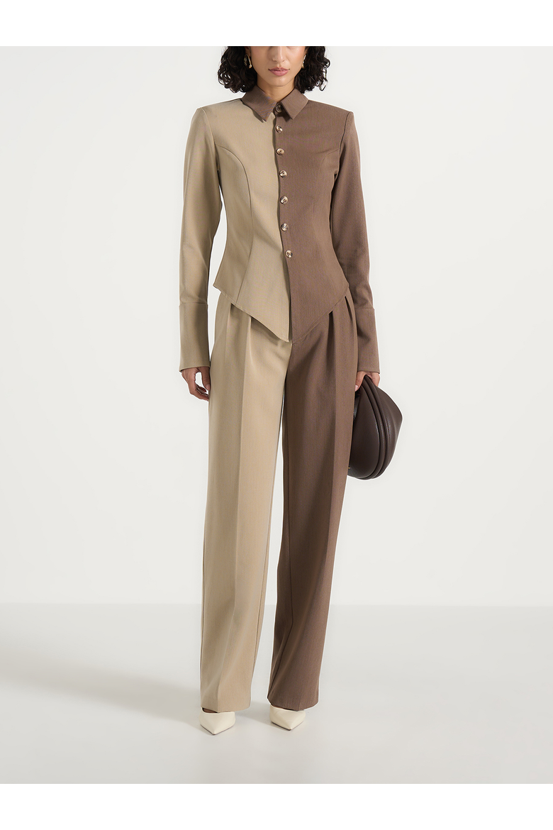 Sonia Two Tone Tailored Shirt, Alternate, color, Taupe/Brown