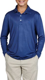 TailorByrd Kids' Mini Houndstooth Print Long Sleeve Performance Polo