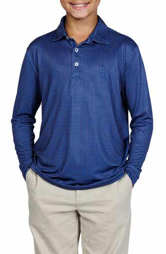 TailorByrd Kids' Mini Houndstooth Print Long Sleeve Performance Polo