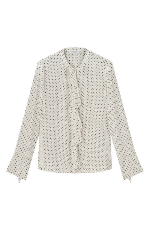 Lk Bennett Cody Ruffle Polka Dot Button-up Shirt In Cream