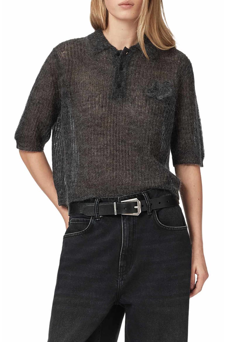 Anabel Mohair & Merino Wool Blend Polo Tee, Main, color, GRAPHITE GREY