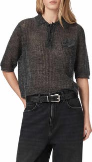 AllSaints Anabel Mohair & Merino Wool Blend Polo Tee