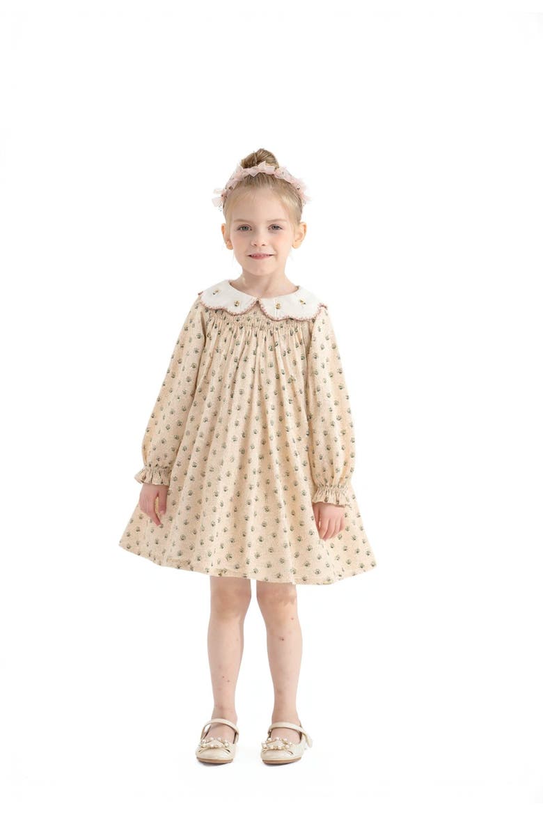 Floral Smocked Dress, Main, color, Beige