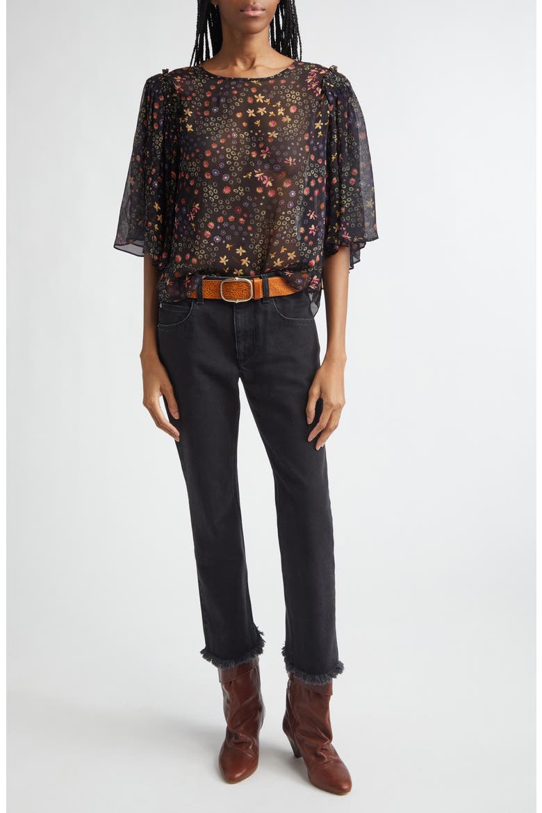 Floma Georgette Blouse, Alternate, color, BLACK/ ECRU