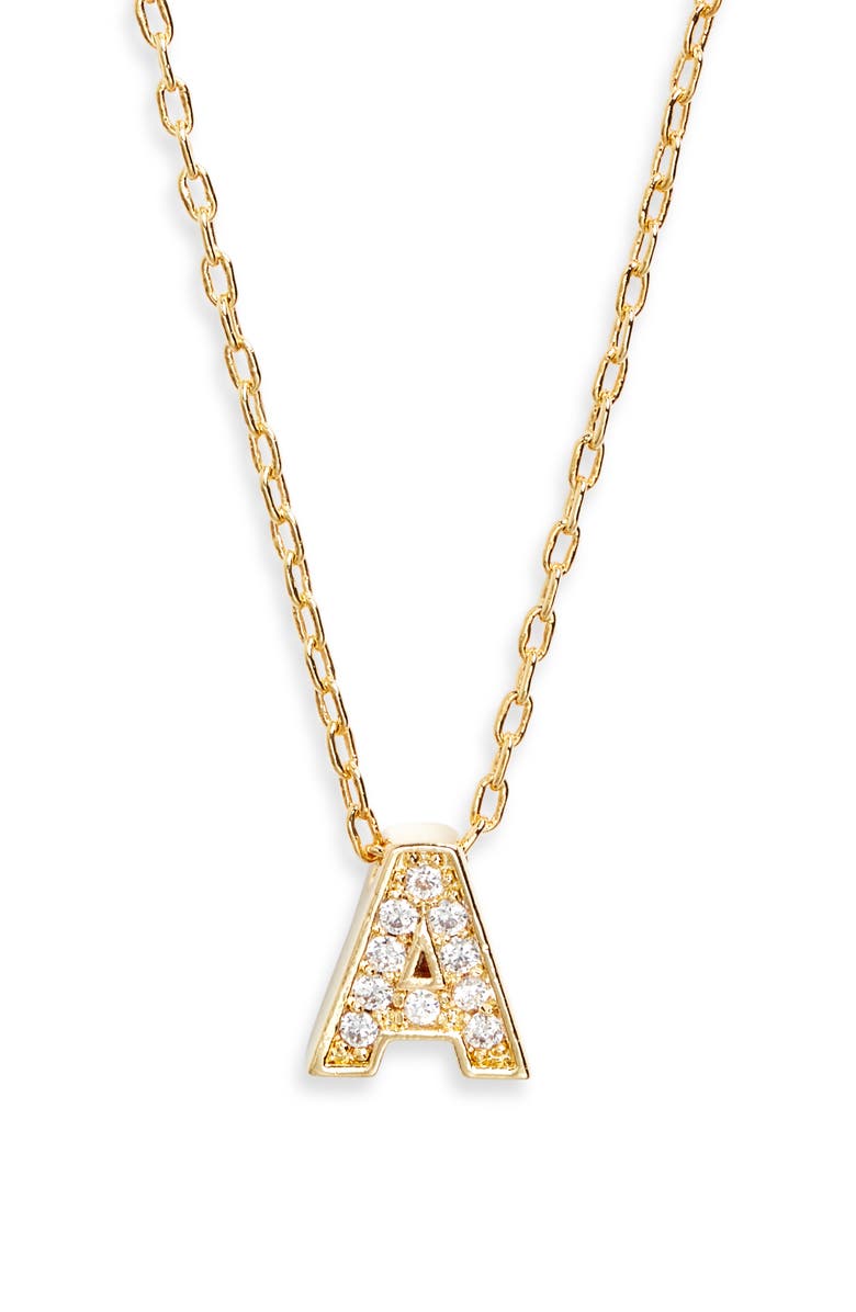 Nordstrom Pavé Cubic Zirconia Initial Necklace, Main, color, A- Clear- Gold