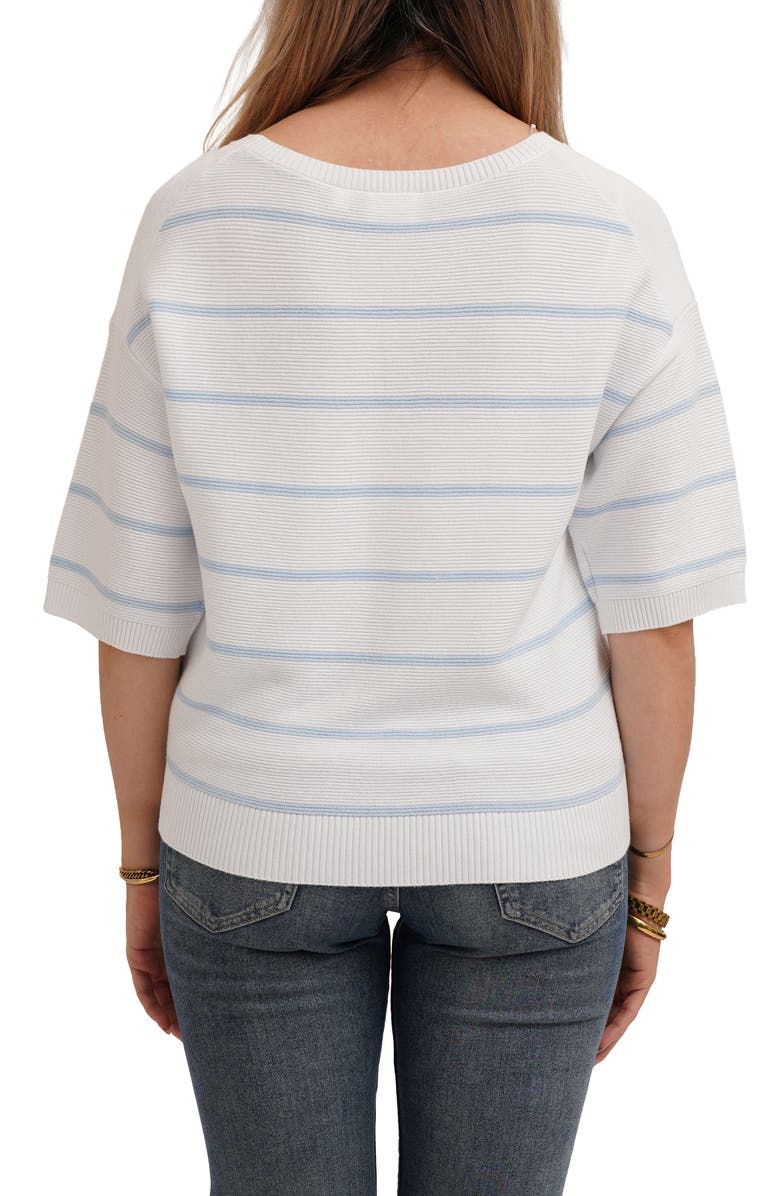 CYRUS Striped Short Sleeve Sweater, Alternate, color, White/ Ice Sky