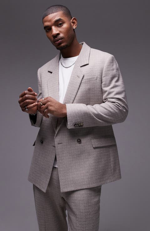 Relaxed Fit Textured Double Breasted Blazer