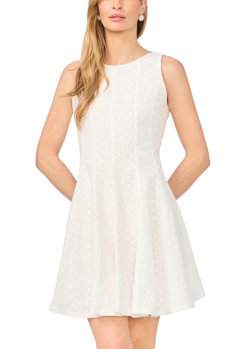 Fit and Flare Sleeveless Cotton Eyelet Dress, Alternate, color, WHITE