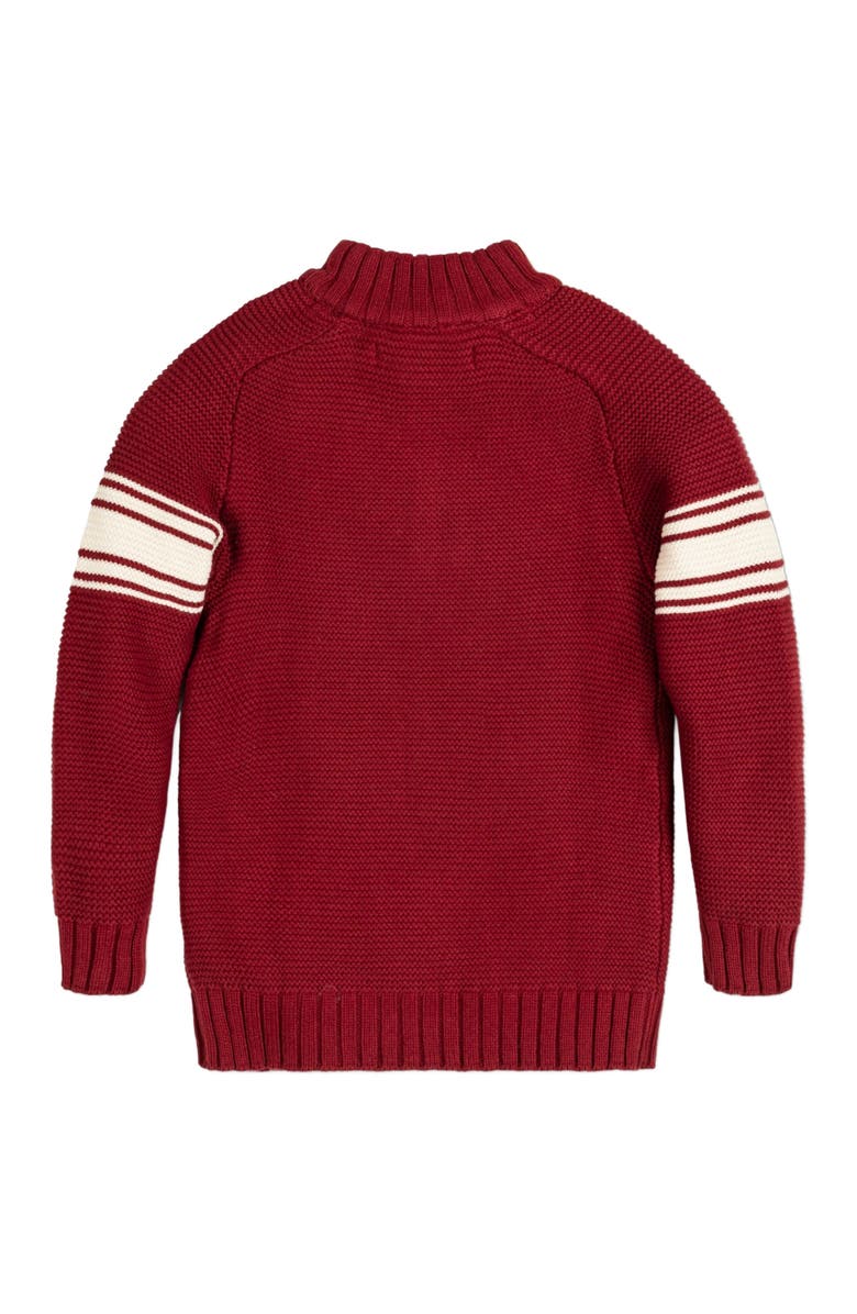 Hope & Henry Boys' Organic Mock Neck Kanga Sweater, Kids, Alternate, color, Dark Red With Sleeve Stripes