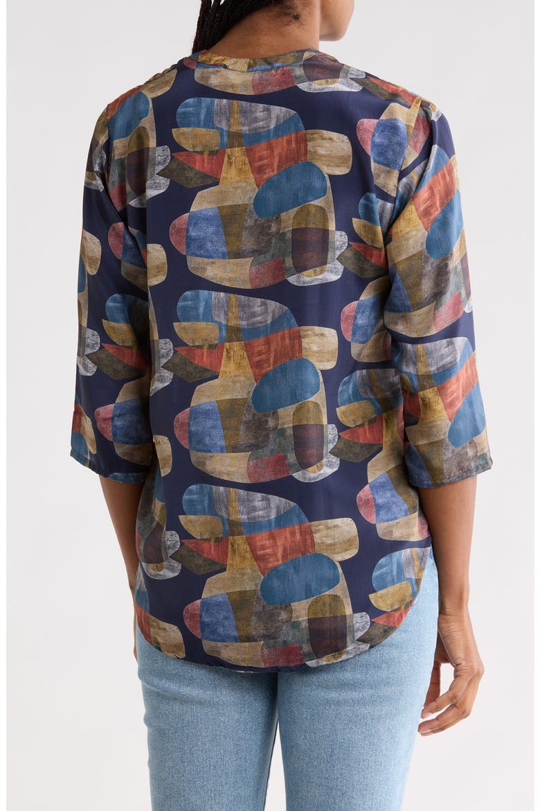 Print Mandarin Collar Shift Top, Alternate, color, BLUE/ RED MULTI