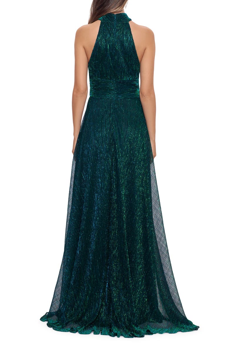 Halter Mock Neck Crinkle Faux Wrap Gown, Alternate, color, JADE
