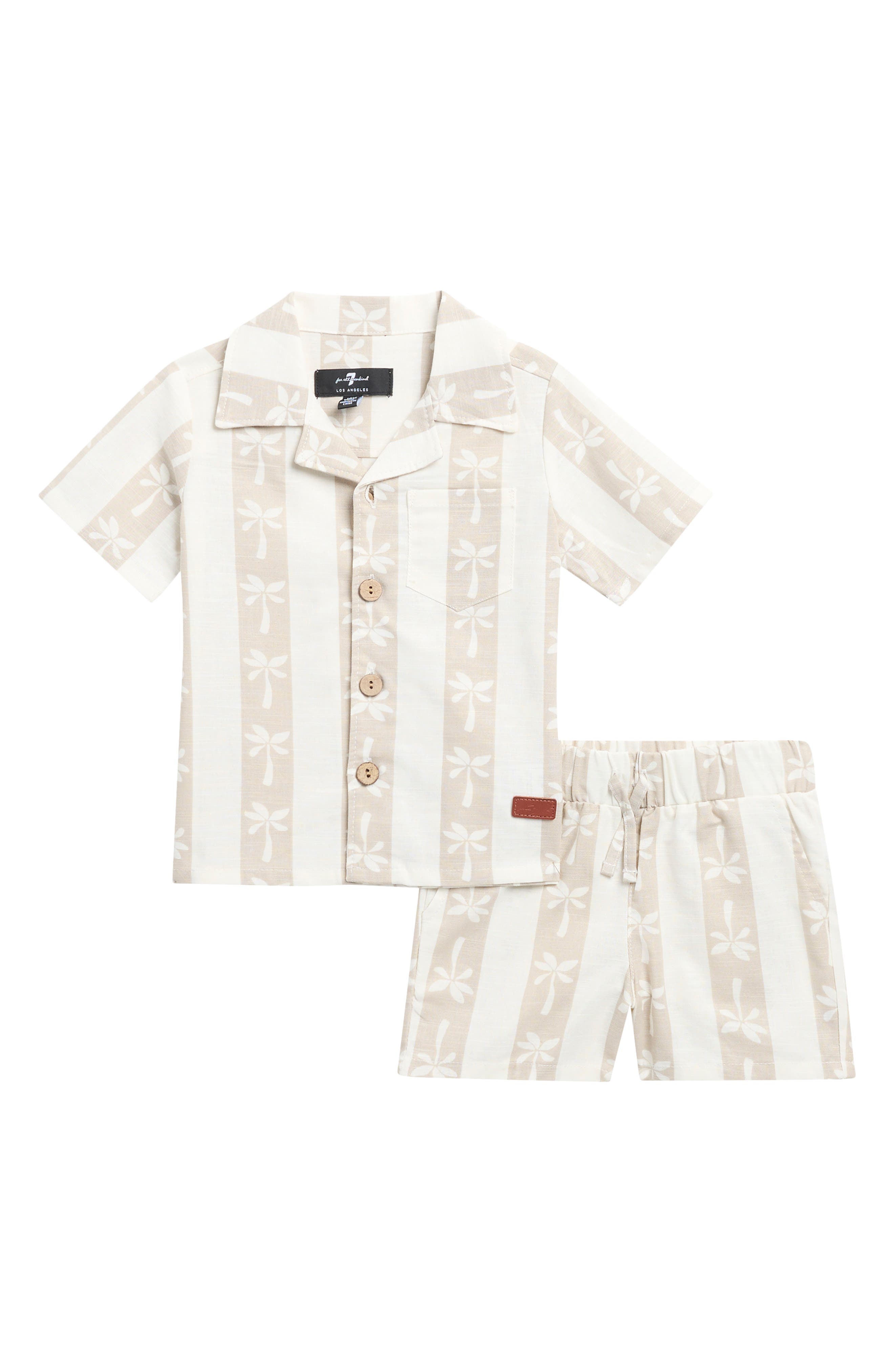 7 For All Mankind Stripe Cotton & Linen Camp Shirt & Shorts Set