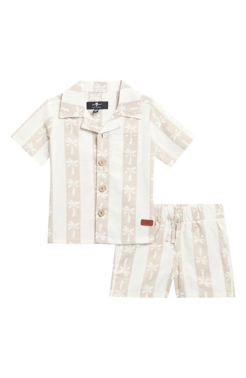 Stripe Cotton & Linen Camp Shirt & Shorts Set (Baby)
