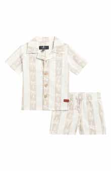 7 For All Mankind Stripe Cotton & Linen Camp Shirt & Shorts Set