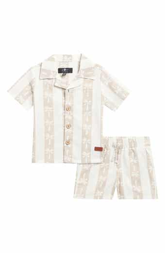 7 For All Mankind Stripe Cotton & Linen Camp Shirt & Shorts Set