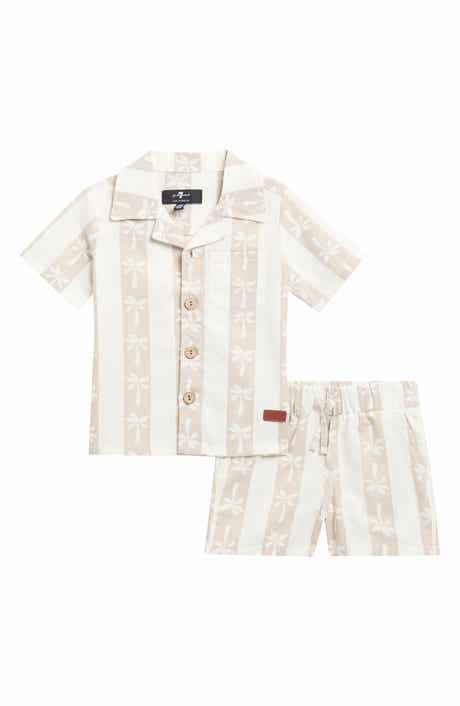 7 For All Mankind Stripe Cotton & Linen Camp Shirt & Shorts Set