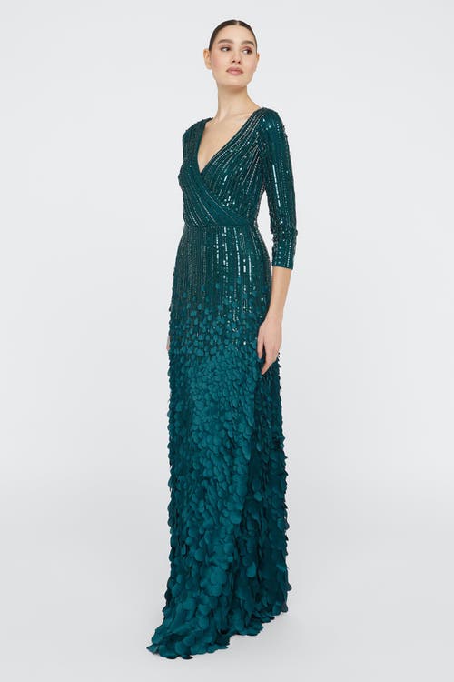 Theia Arabella Beaded Gown In Brown