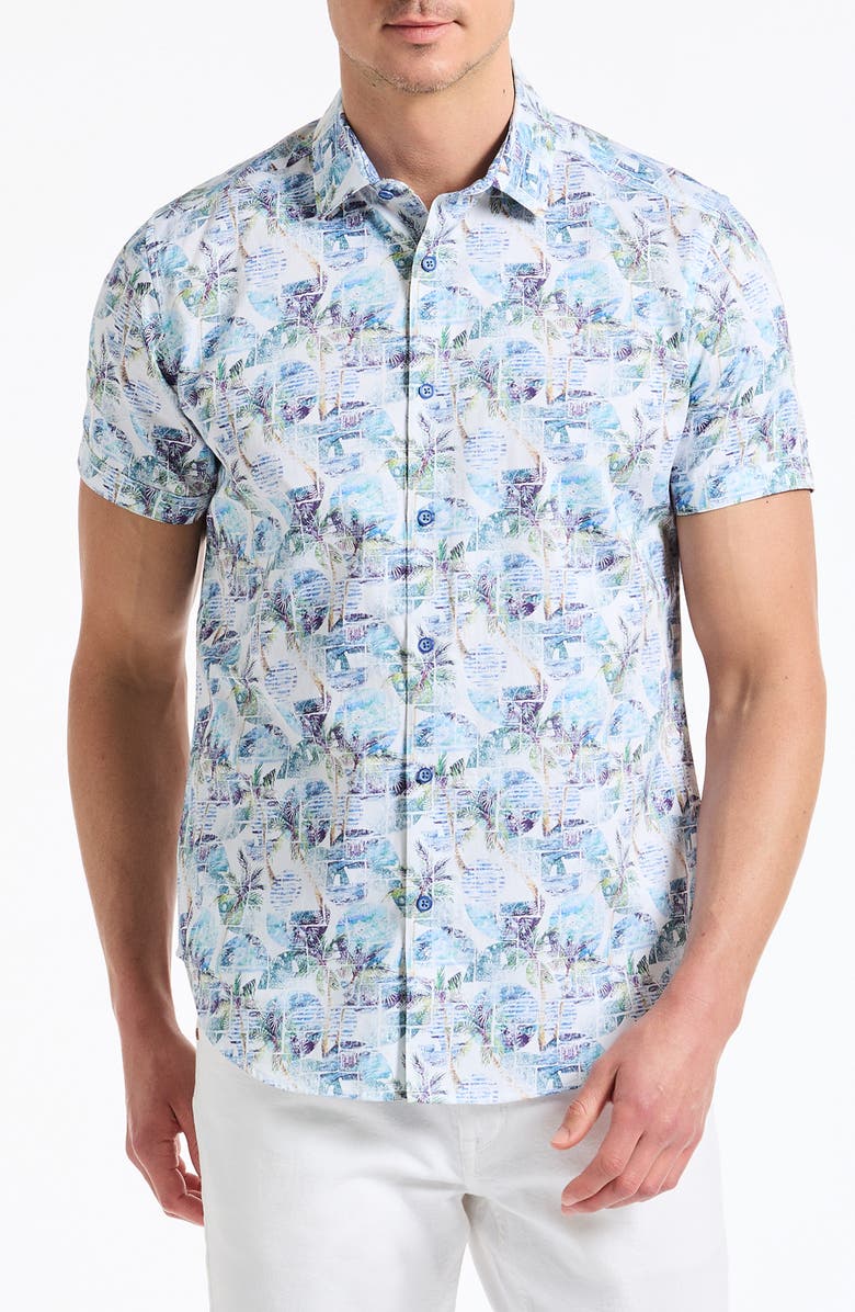 Robert Graham Short Sleeve Cotton Button-Up Shirt, Main, color, Blue Multi