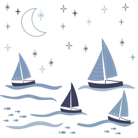 Little Skipper Nautical Sailboat, Moon & Stars Wall Decals/Stickers