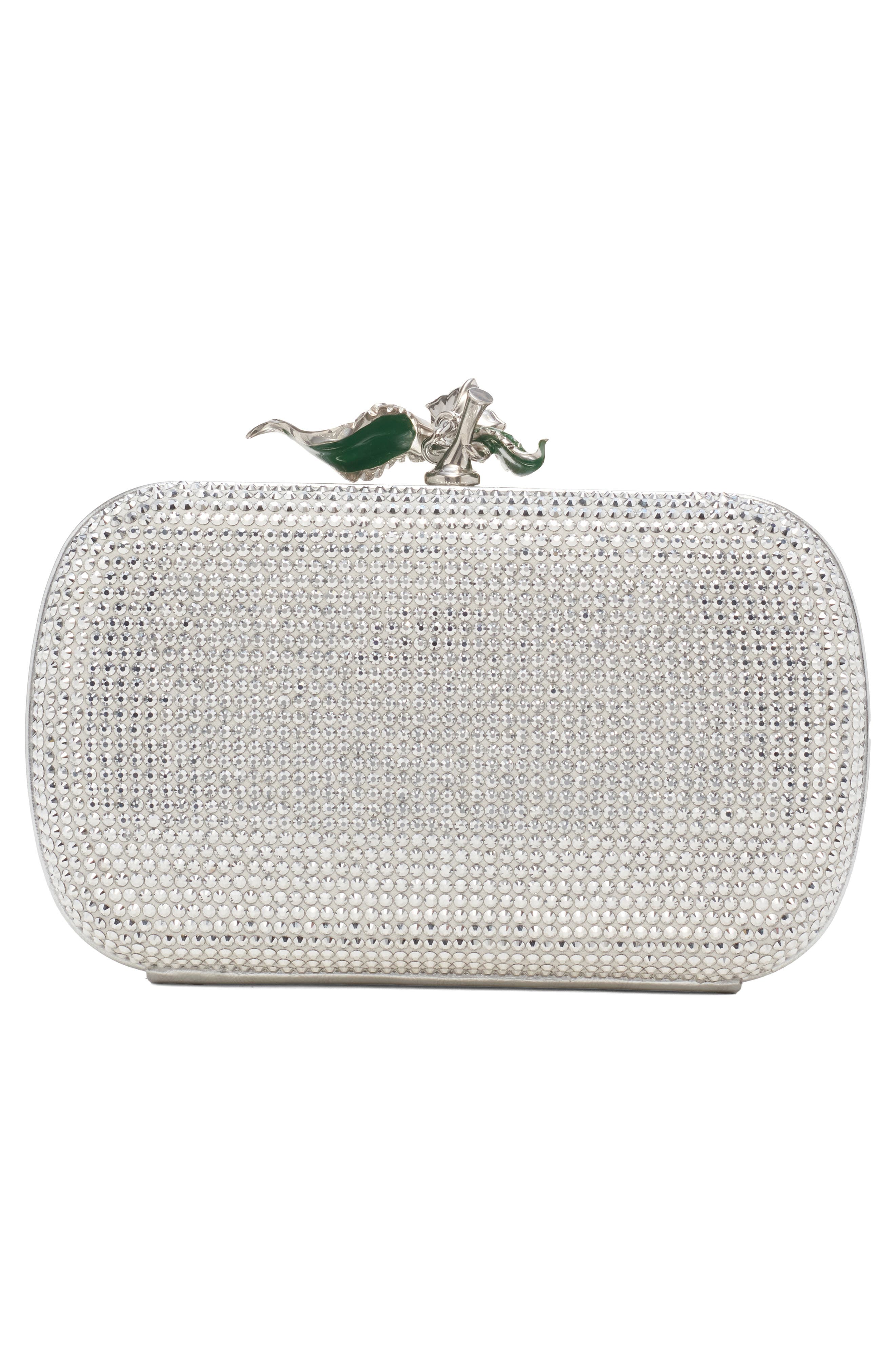 Bottega Veneta Knot Crystal Flower Clutch, Alternate, color, White/ Silver