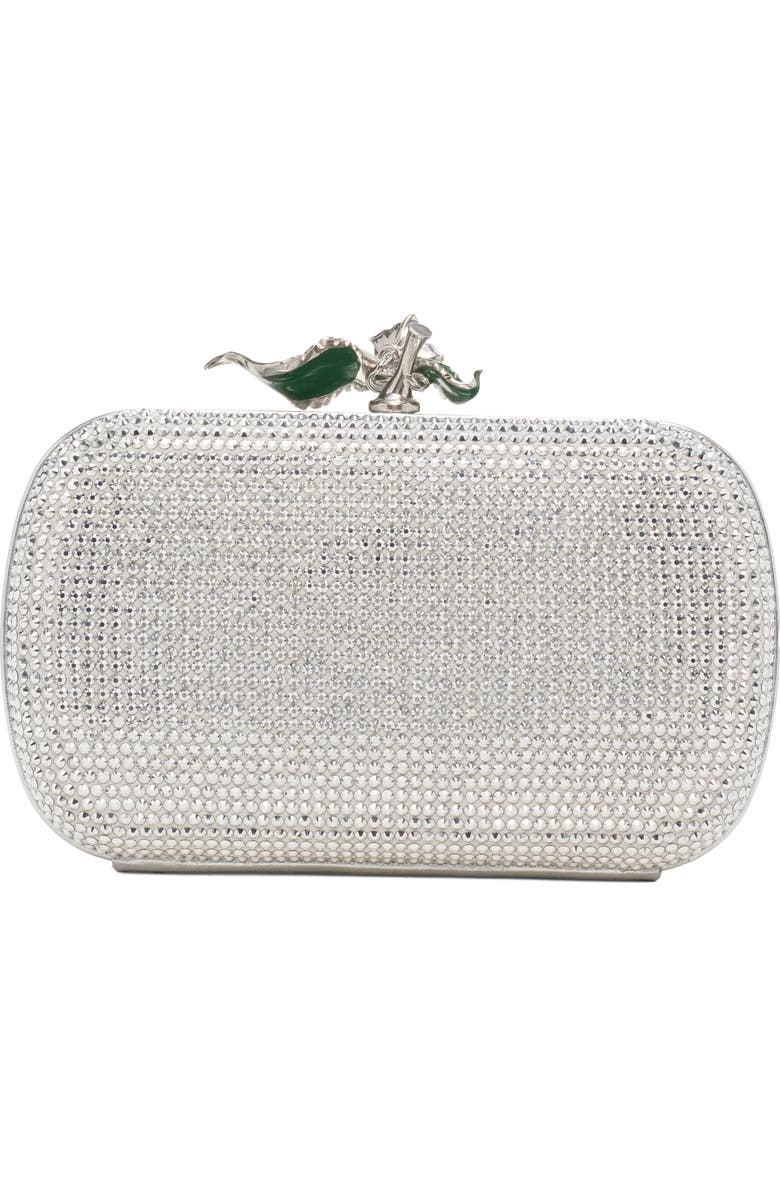 Bottega Veneta Knot Crystal Flower Clutch, Alternate, color, White/ Silver