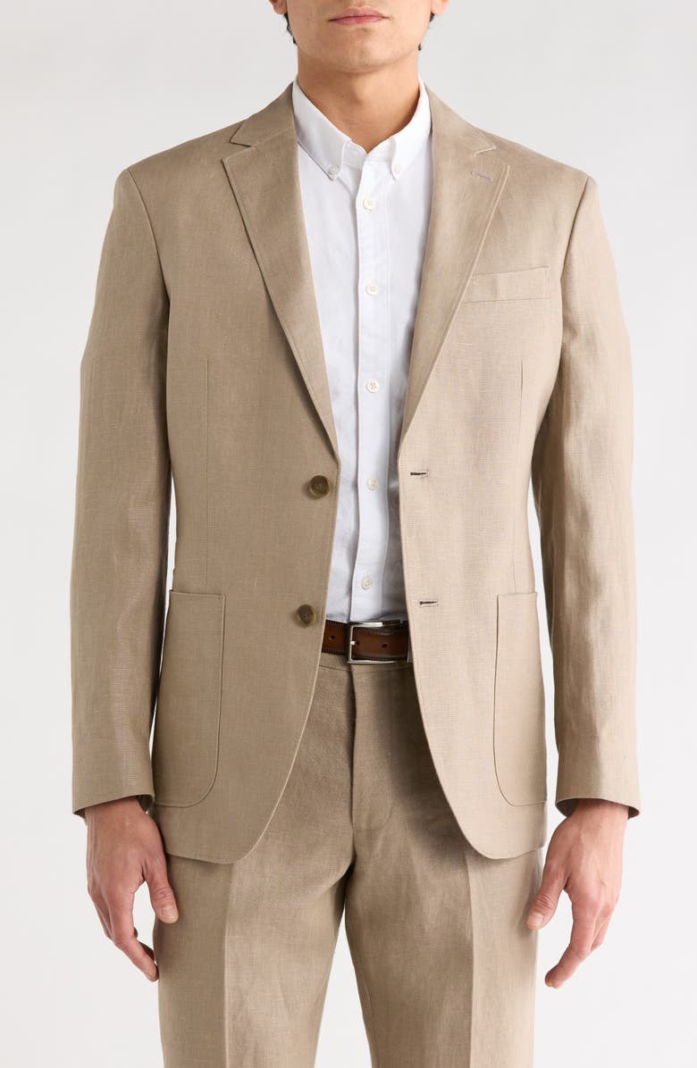 NORDSTROM RACK Solid Notch Lapel Linen Sport Coat, Main, color, Tan Desert