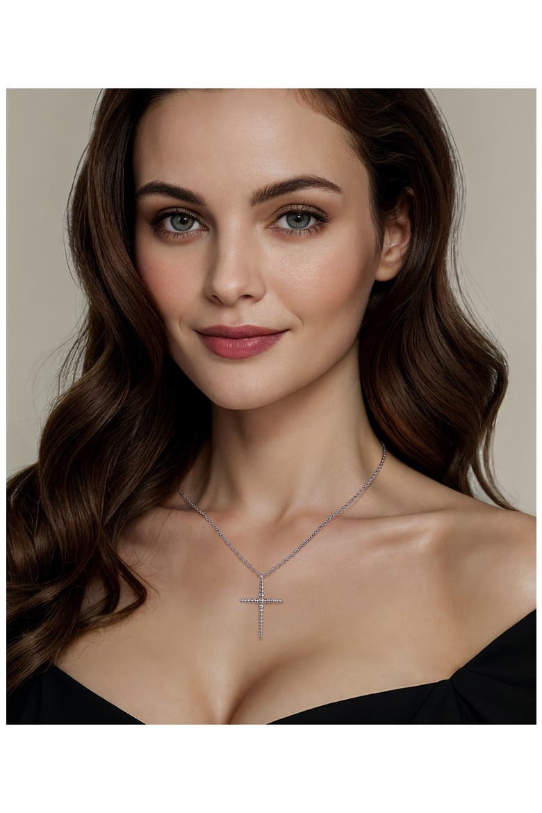 Bujukan Sterling Silver Beaded Cross Pendant Necklace, Alternate, color, STERLING SILVER
