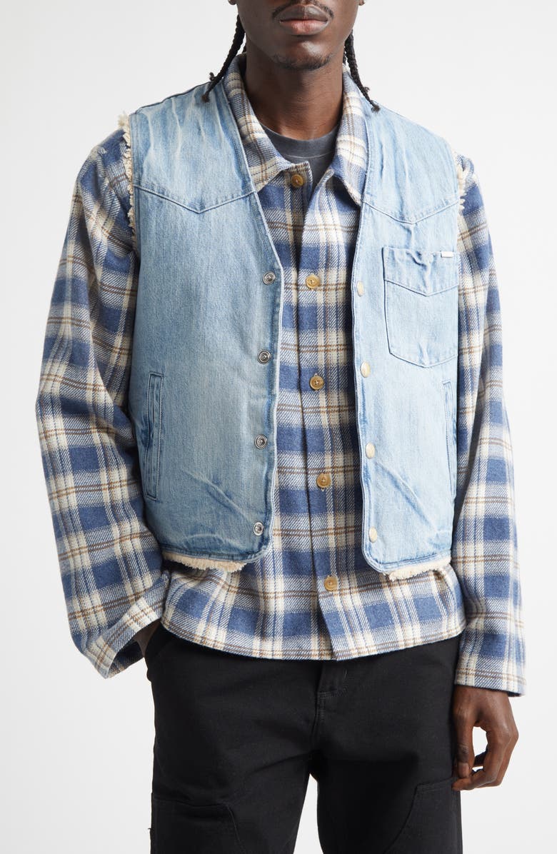 STOCKHOLM SURFBOARD CLUB Staff High Pile Fleece Lined Denim Vest, Main, color, Blue