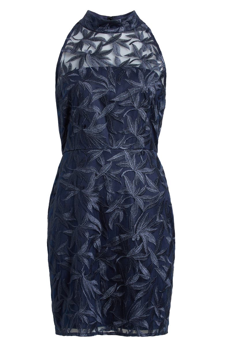 Sam Edelman Leaf Embroidered Sheath Dress, Alternate, color, Navy