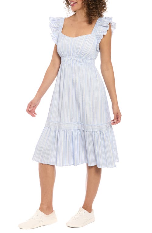 London Times Ruffle Sleeve Tiered Sundress In Chambray/white