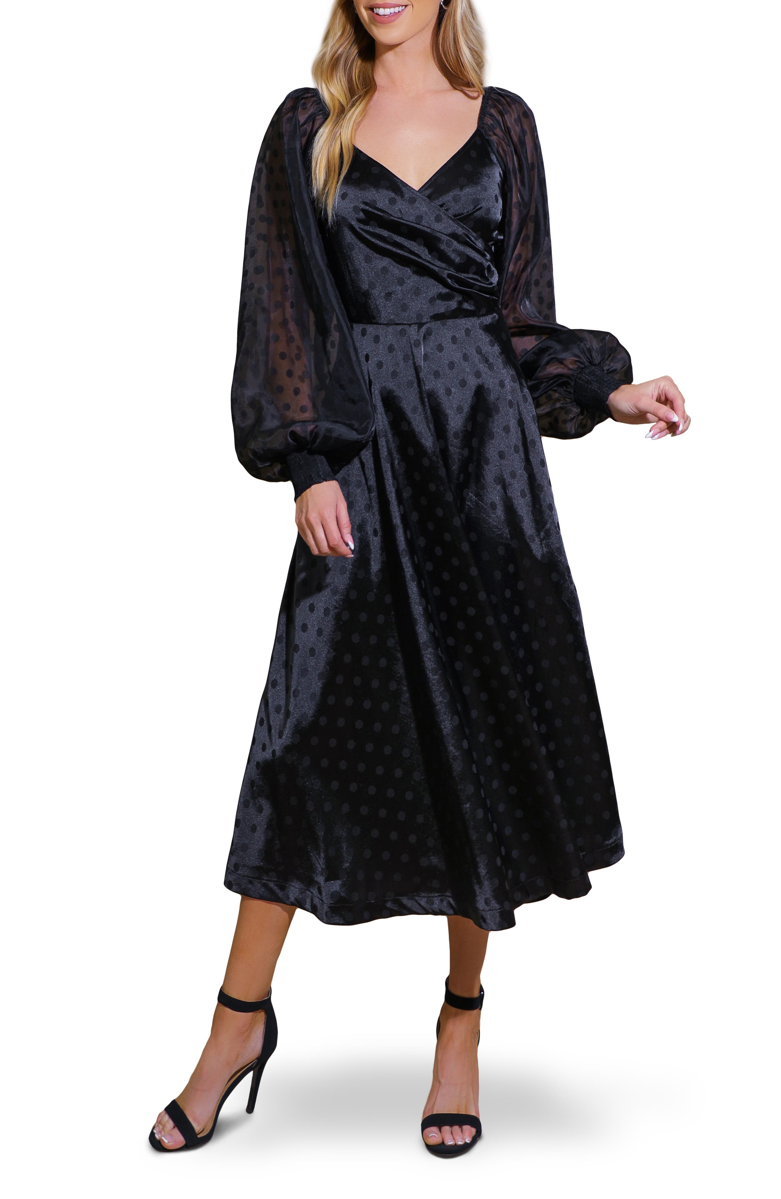 FLYING TOMATO Polka Dot Long Sleeve Maxi Dress