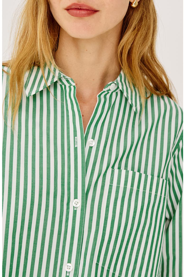 Ramy Stripe Cotton Blend Crop Button-Up Shirt, Alternate, color, EMERALD STRIPE