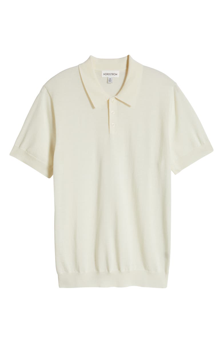 Nordstrom Merino Wool & Silk Polo Sweater, Alternate, color, Ivory Pristine
