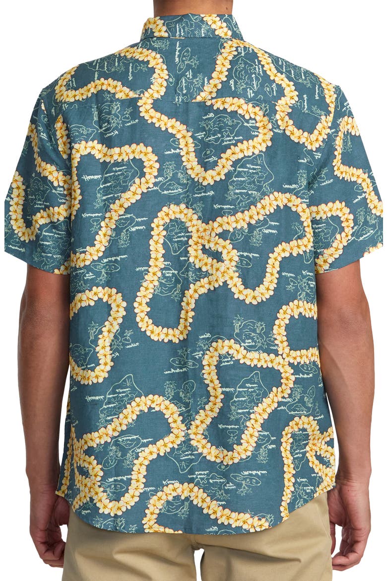 Exotica Regular Fit Floral Short Sleeve Linen Blend Button-Up Shirt, Alternate, color, DUCK BLUE