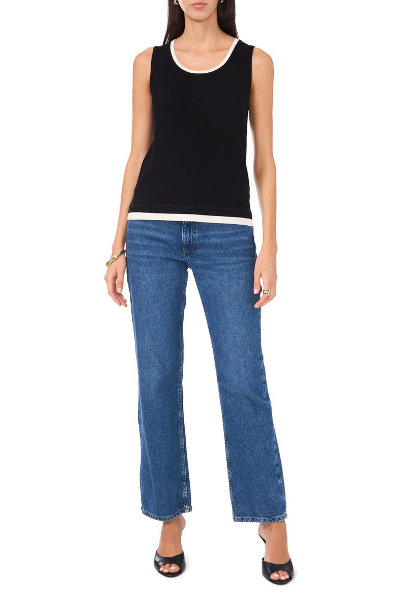 Contrast Trim Sleeveless Sweater, Alternate, color, RICH BLACK