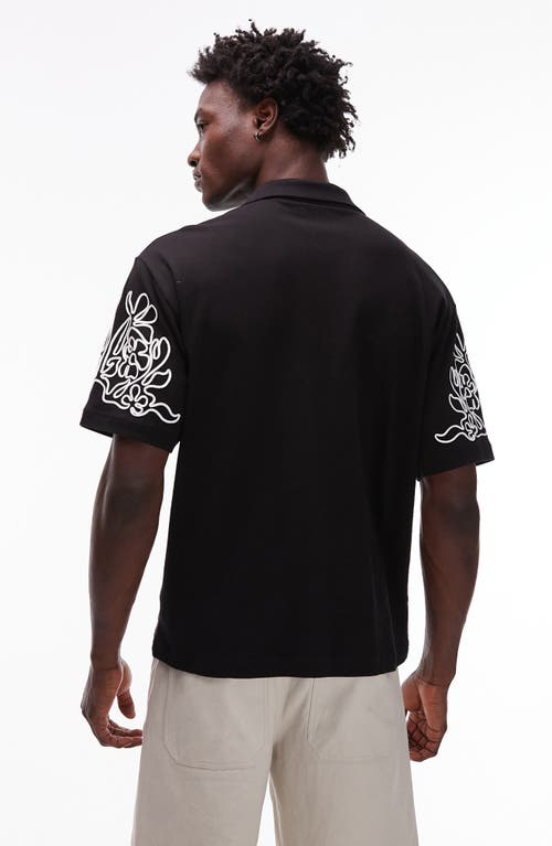 Topman Premium Oversized Fit Button Up Jersey Shirt With Cord Embroidery In Black