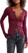 Free People Going Places Pointelle Stitch Snap Front Top