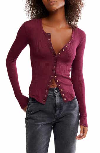 Free People Going Places Pointelle Stitch Snap Front Top